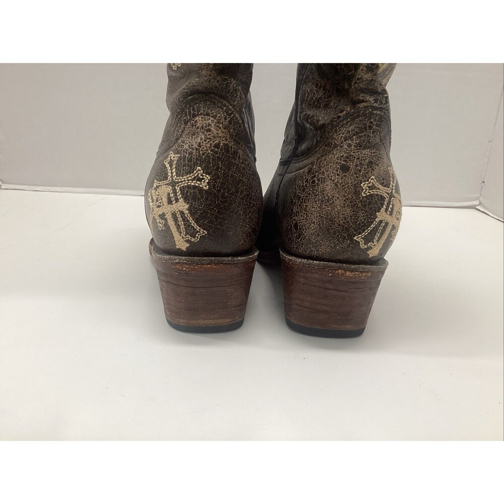 circle g women boots 8.5 brown leather embroidered cross snip toe cowgirl/cowboy - Picture 7 of 12